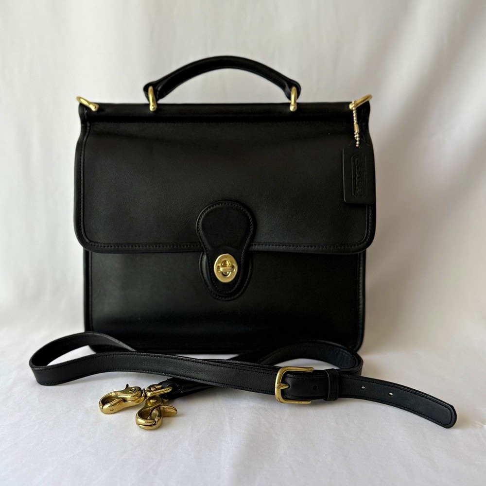 Coach Willis Black Turnlock Satchel Top Handle Adjustable Strap Gold Hardware